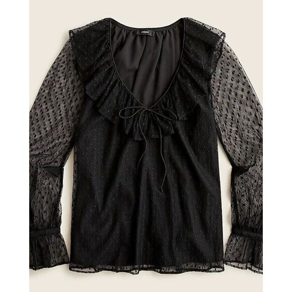 JCREW Ruffleneck Clip Dot Top Womens Sz XL Swiss Dot Dark Cottagecore Whimsigoth - Picture 1 of 11